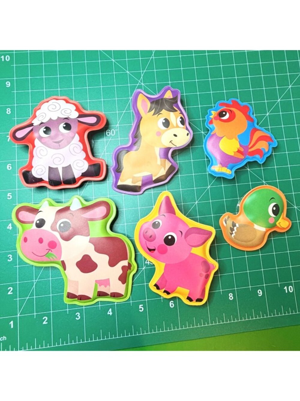 Vintage Phidal Farm Animal Bath Tub Toys Suction Cup Window Wall Clings Set of 6